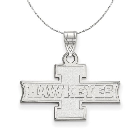 Sterling Silver U. of Iowa Small 'HAWKEYES' Necklace - 16 Inch